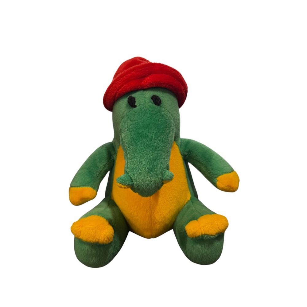 Russ Berrie Allie Alligator Musical Plush Green Yellow Red Hat 5826 Vintage 9"